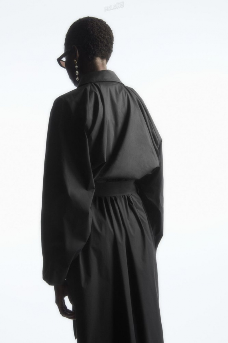 COS Voluminous Belted Midi Shirt Robe Noir | 942806-SQB