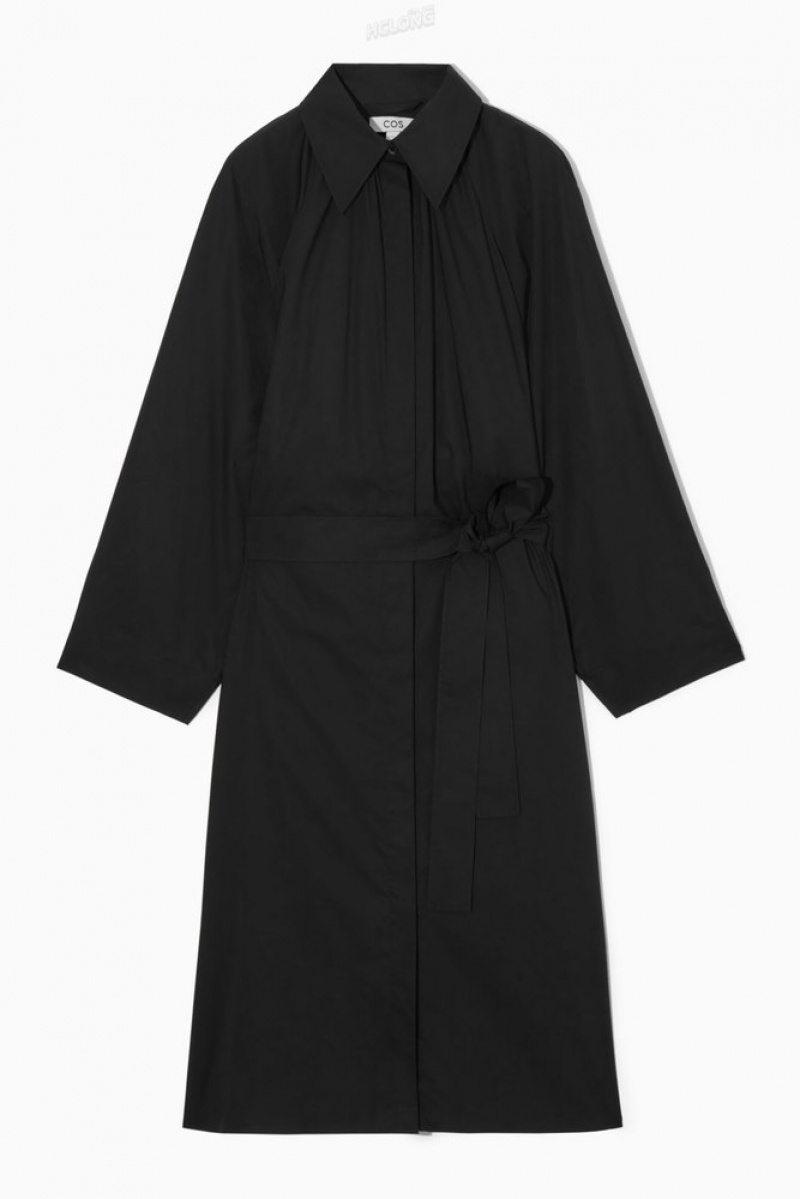 COS Voluminous Belted Midi Shirt Robe Noir | 942806-SQB