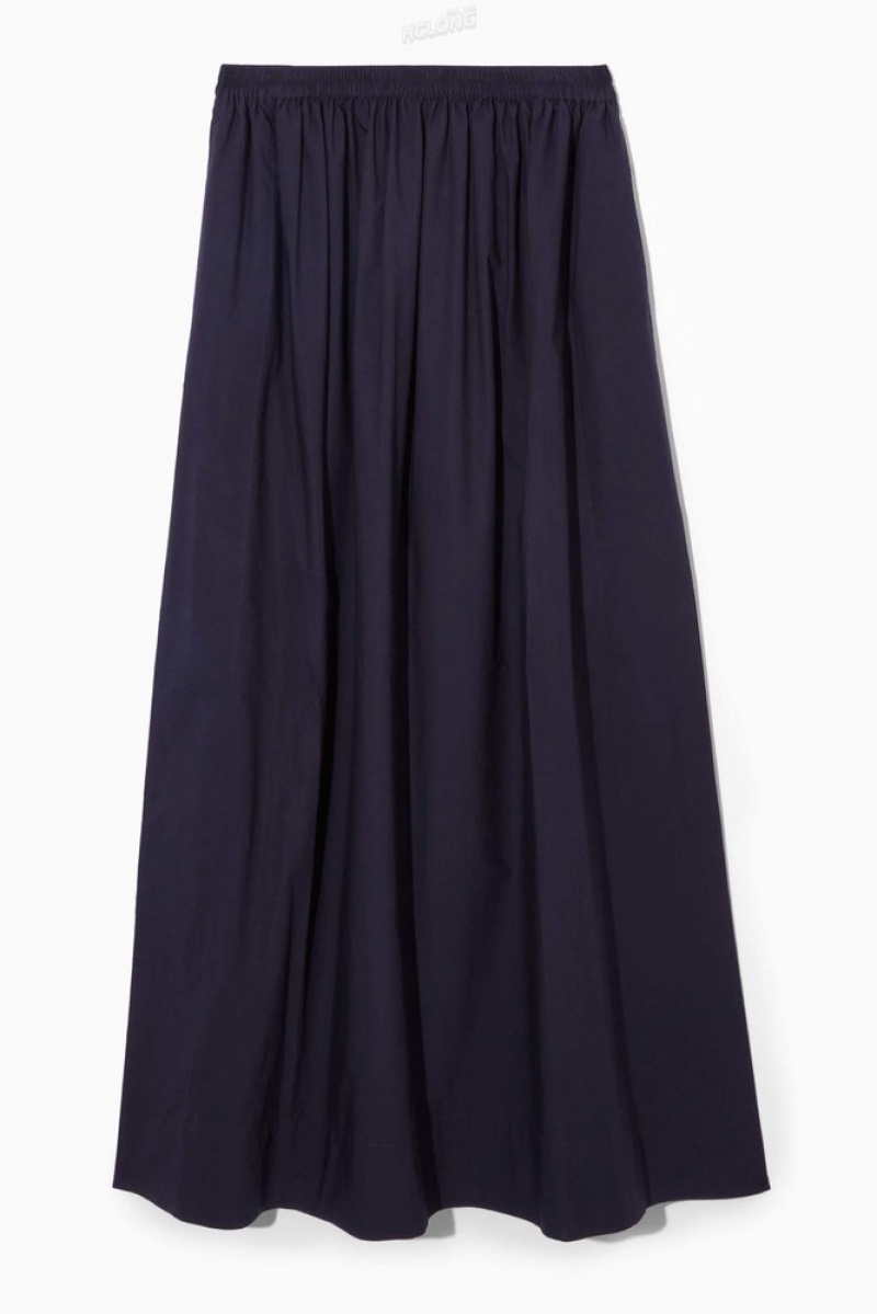 COS Voluminous Gathered Maxi Skirt Bleu Marine | 906158-GSZ