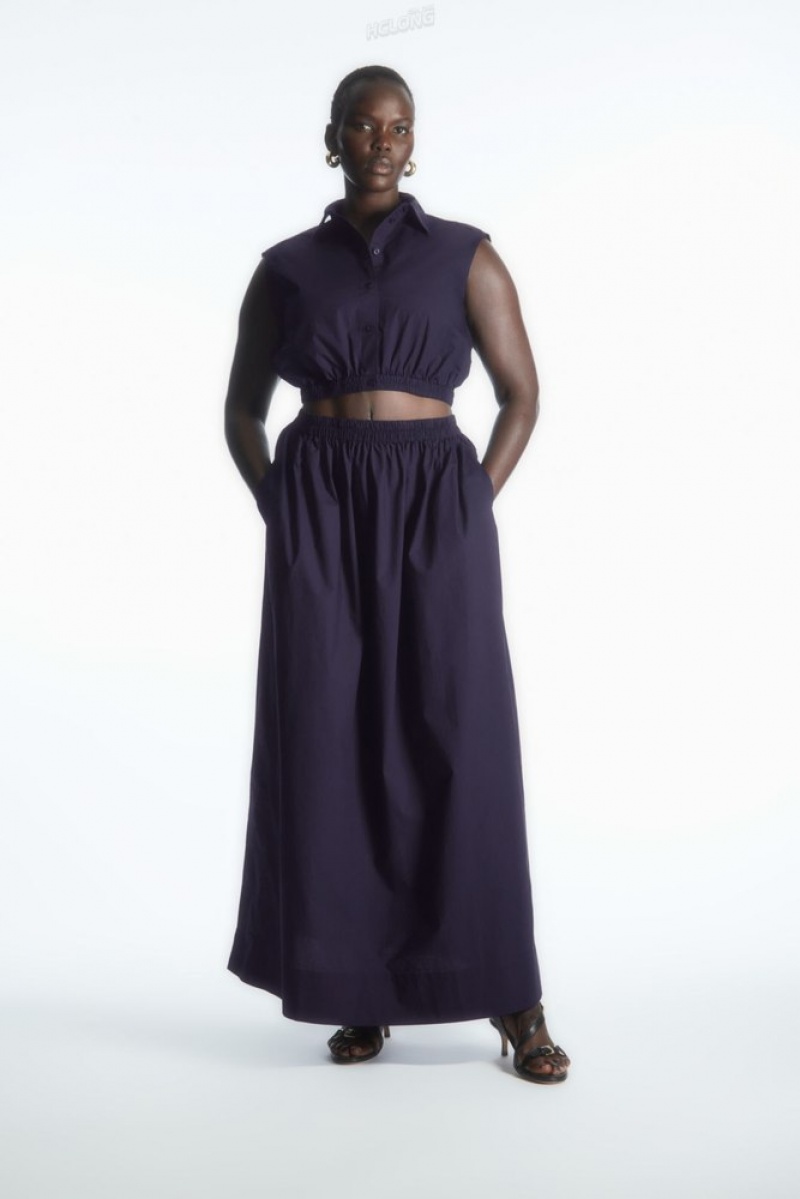 COS Voluminous Gathered Maxi Skirt Bleu Marine | 906158-GSZ