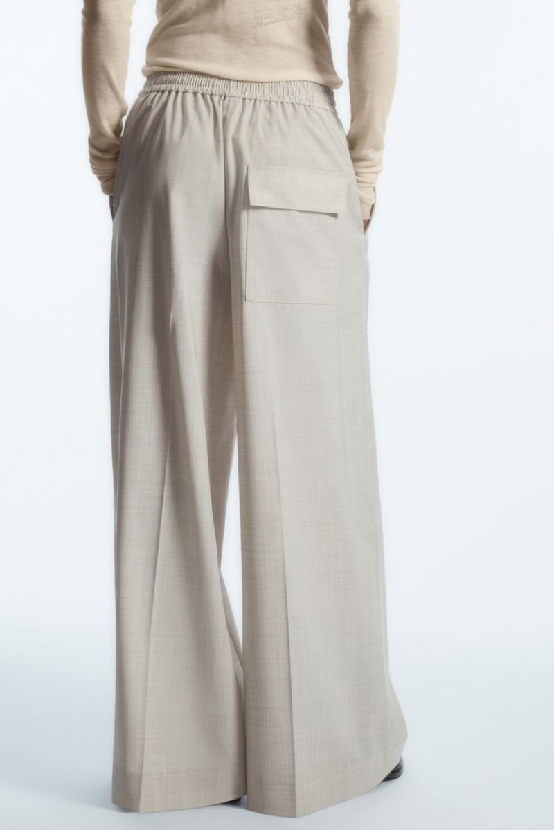 COS Voluminous Larges-Leg Laine Pants Beige Clair | 706518-CDJ