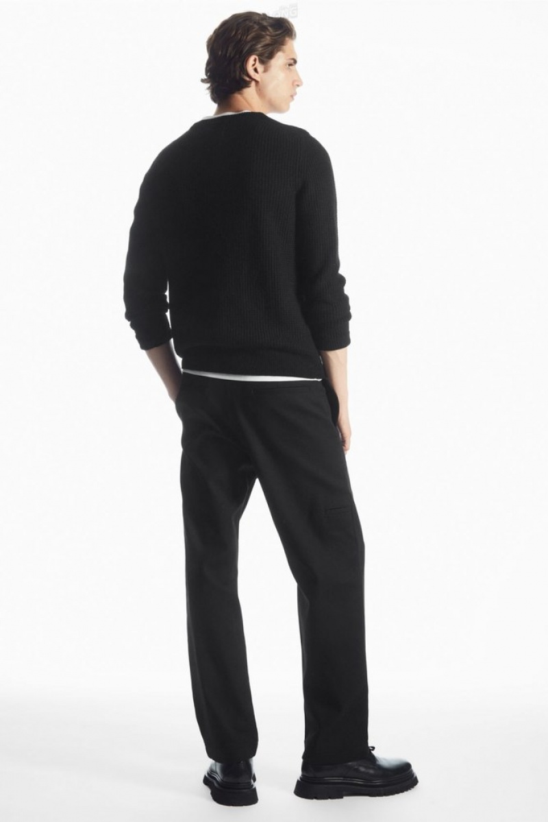 COS Waffle-Knit Pure Cashmere Jumper Noir | 957241-ICY