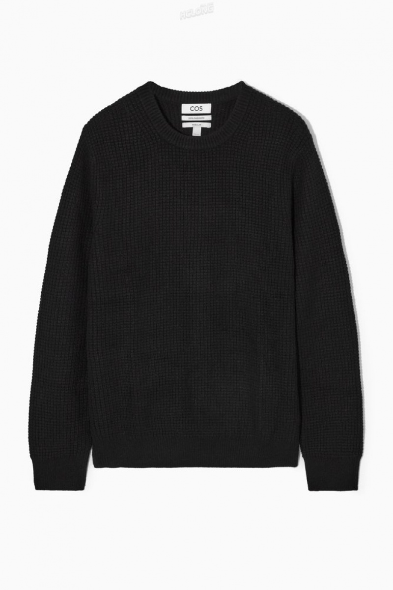 COS Waffle-Knit Pure Cashmere Jumper Noir | 957241-ICY