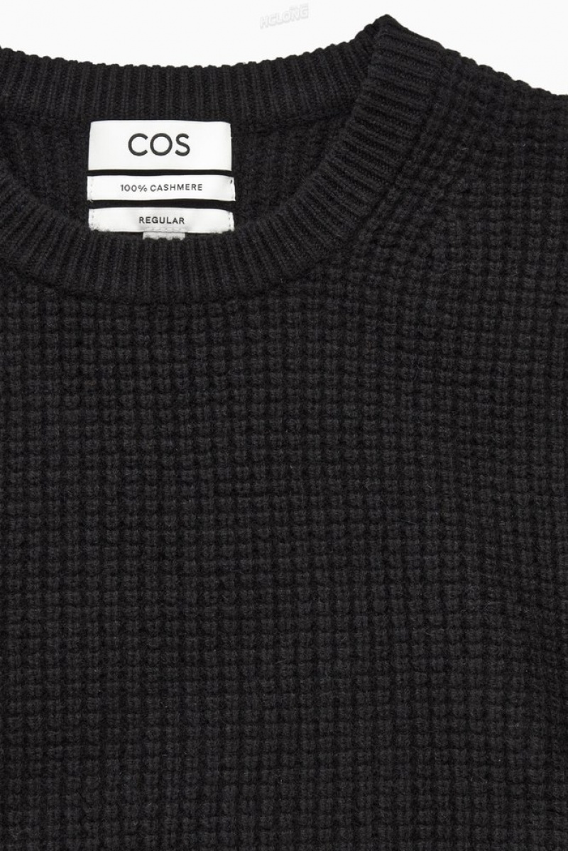 COS Waffle-Knit Pure Cashmere Jumper Noir | 957241-ICY