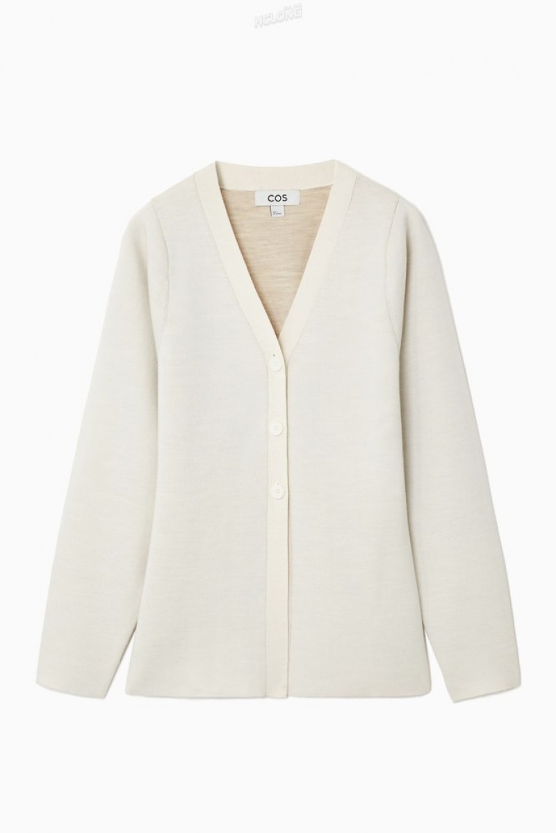 COS Waisted Double-Faced Laine Cardigan Off-White | 136702-PKO