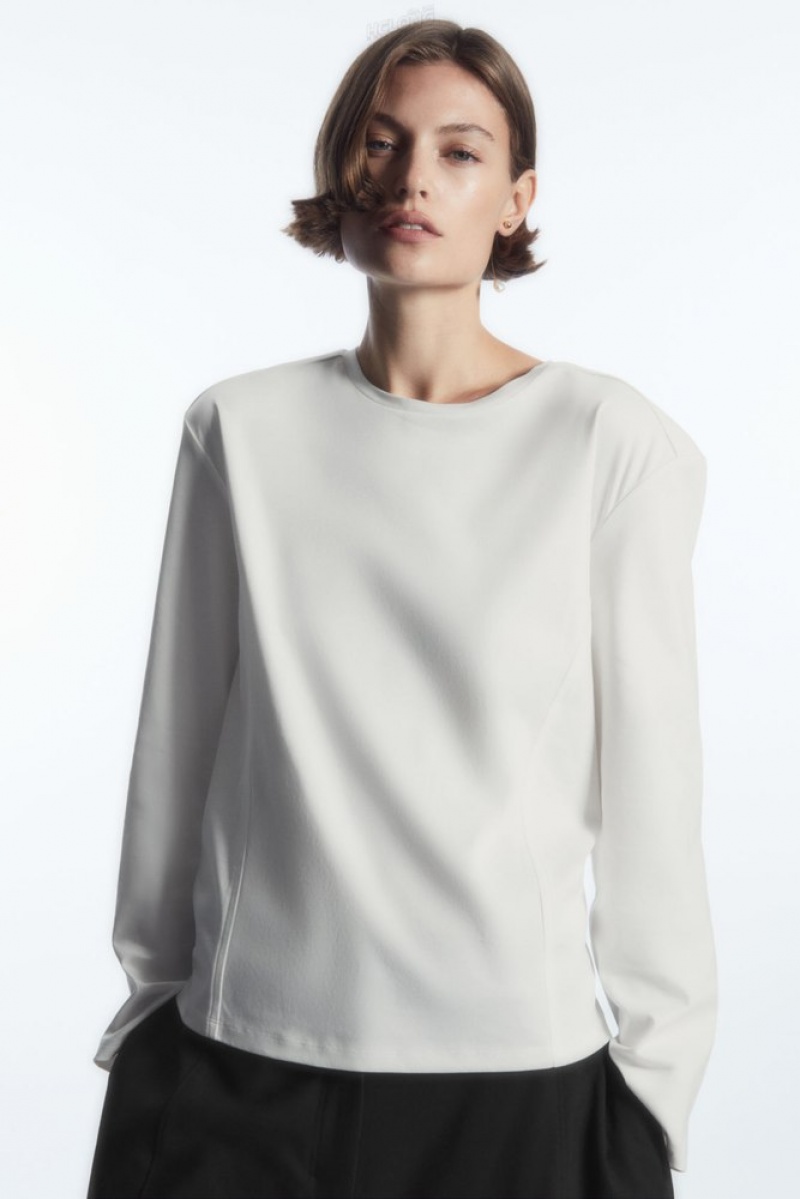 COS Waisted Long-Sleeved Top Blanche | 793648-NWD