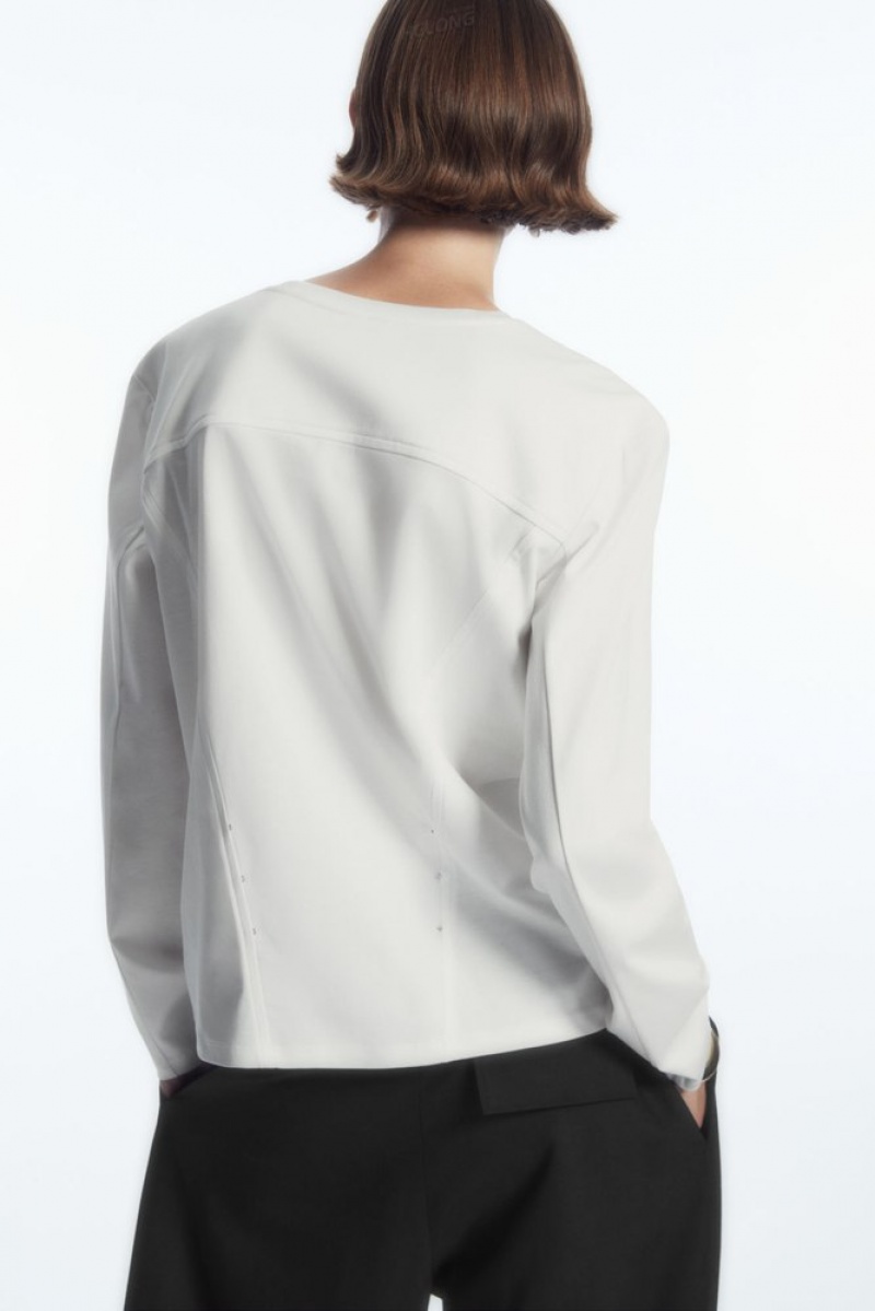 COS Waisted Long-Sleeved Top Blanche | 793648-NWD