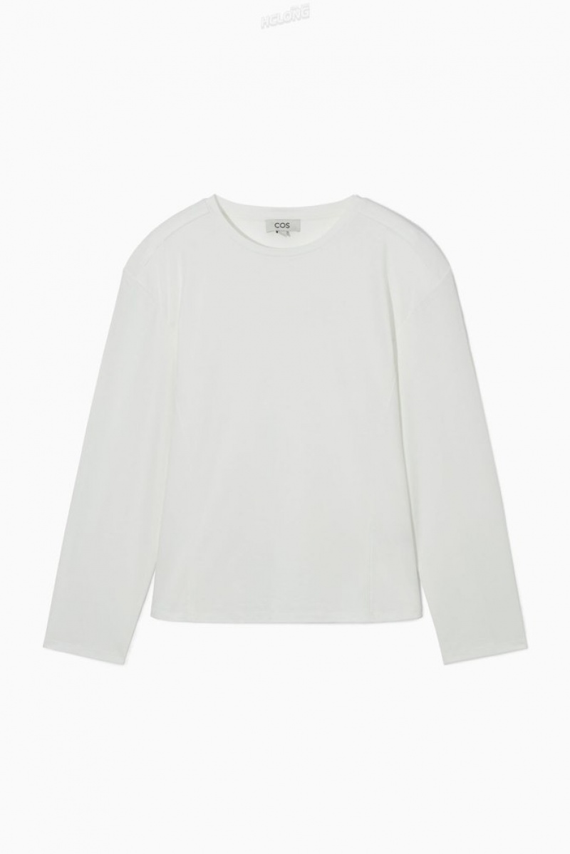 COS Waisted Long-Sleeved Top Blanche | 793648-NWD