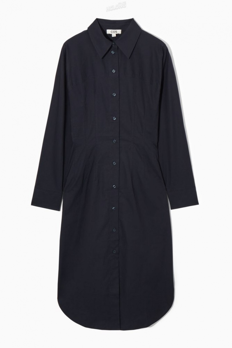 COS Waisted Midi Shirt Robe Kaki Vert | 541789-RSI