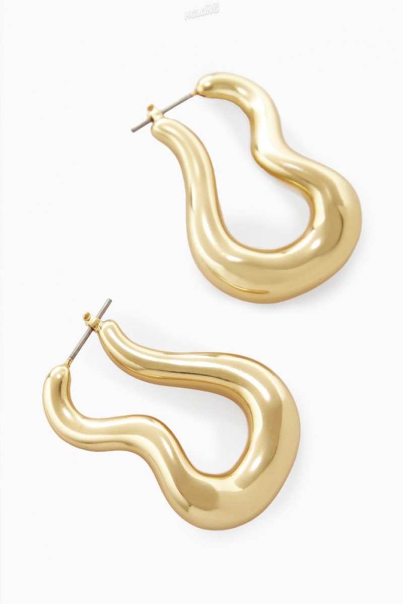 COS Wavy Hoop Earrings Doré | 041365-EBP