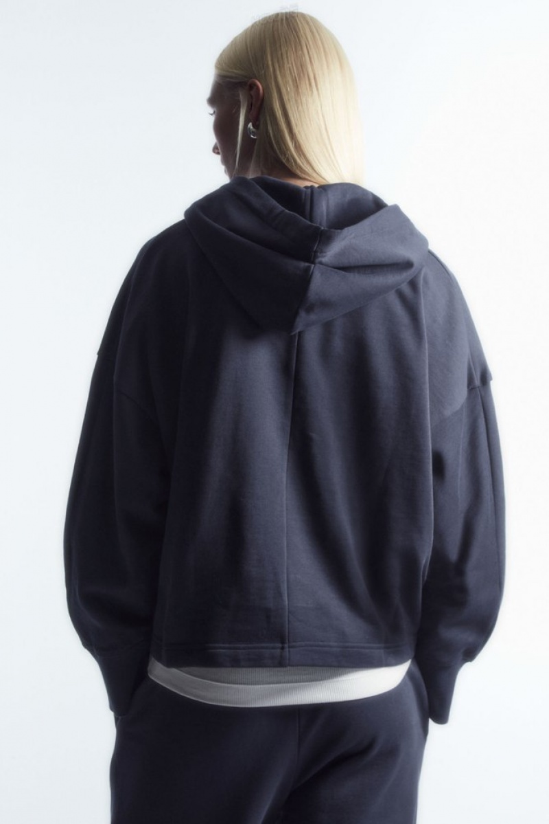 COS Wrap-Effect Jersey Hoodie Bleu Marine | 531946-UGF