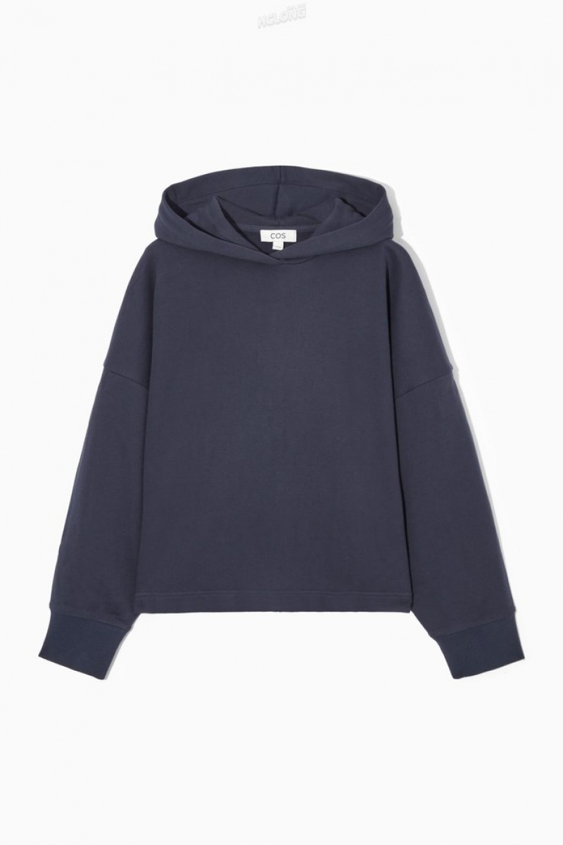 COS Wrap-Effect Jersey Hoodie Bleu Marine | 531946-UGF