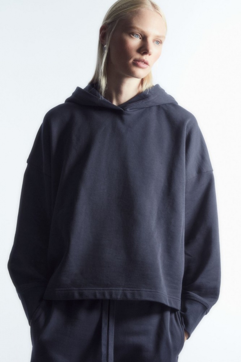 COS Wrap-Effect Jersey Hoodie Bleu Marine | 531946-UGF