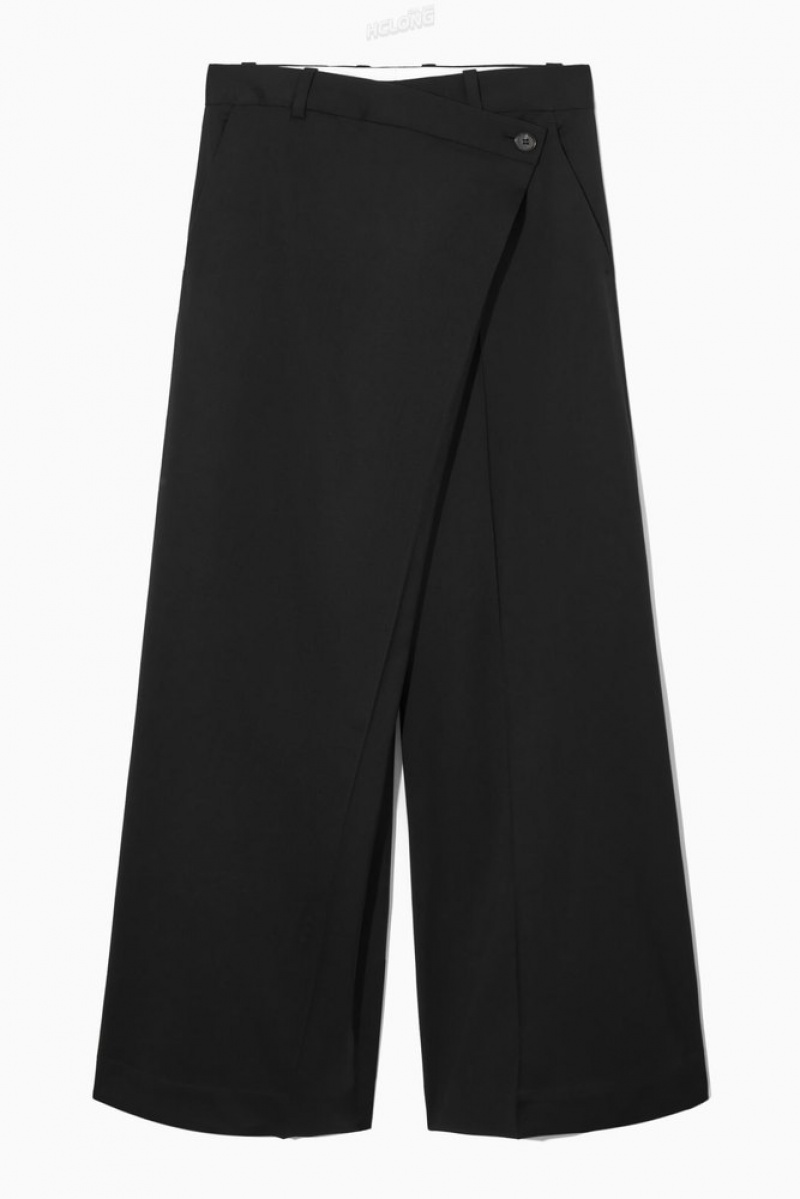 COS Wrap-Front Larges-Leg Laine Trousers Noir | 327961-UGD 