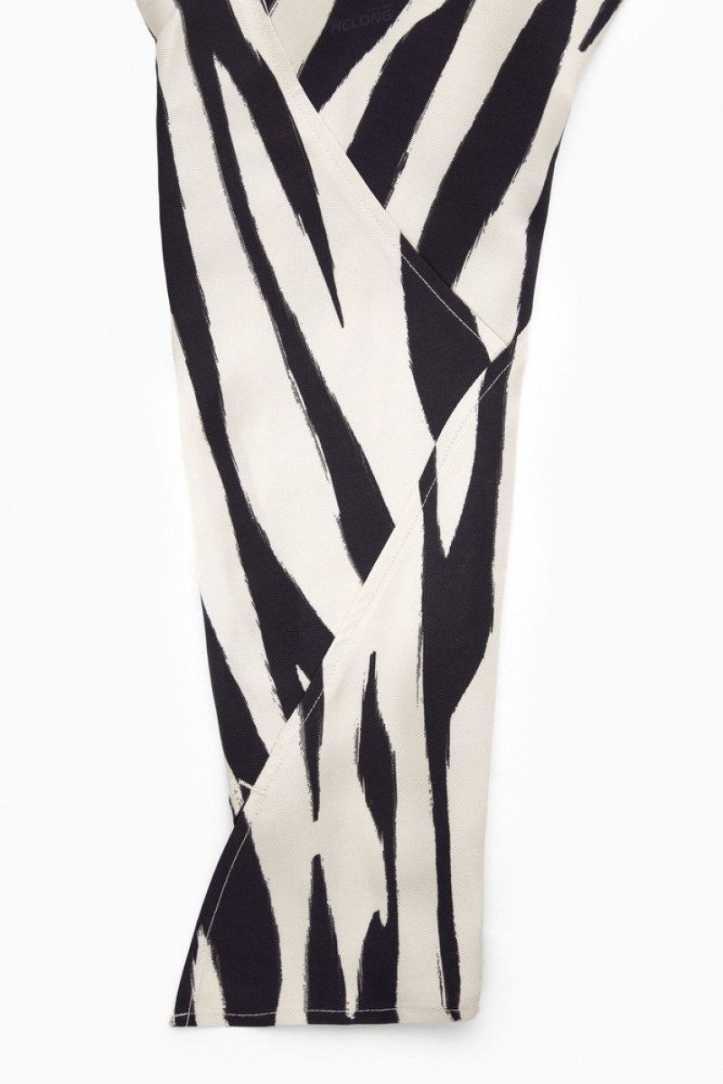 COS Zebra-Print Cutout Midi Robe Blanche | 364951-AJR